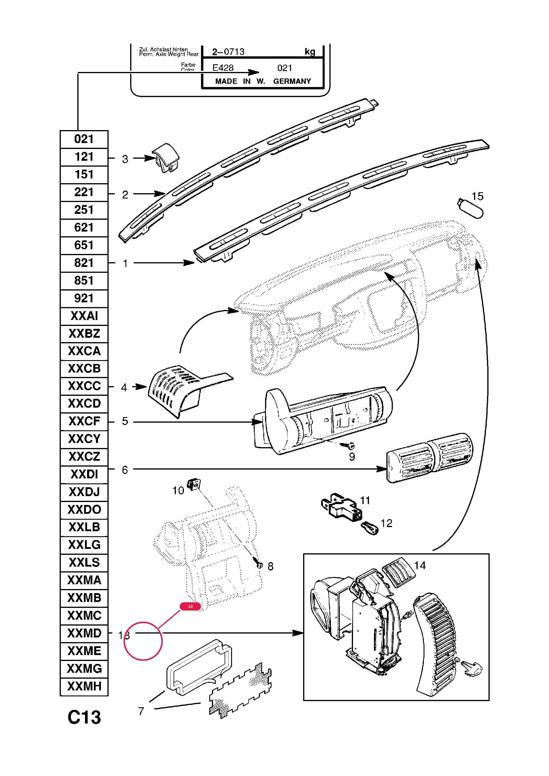 HOUSING,AIR VENT NOZZLE,OUTER,GREY,RH-LHD (TRIM COMBINATION CODE 151,251,651,851) (NLS.- NO REPLACEMENT PART) — Opel  OMEGA-B ( 1994 -  2003) — C BODY INTERIOR FITTINGS › 6 HEATER AND VENTILATION
