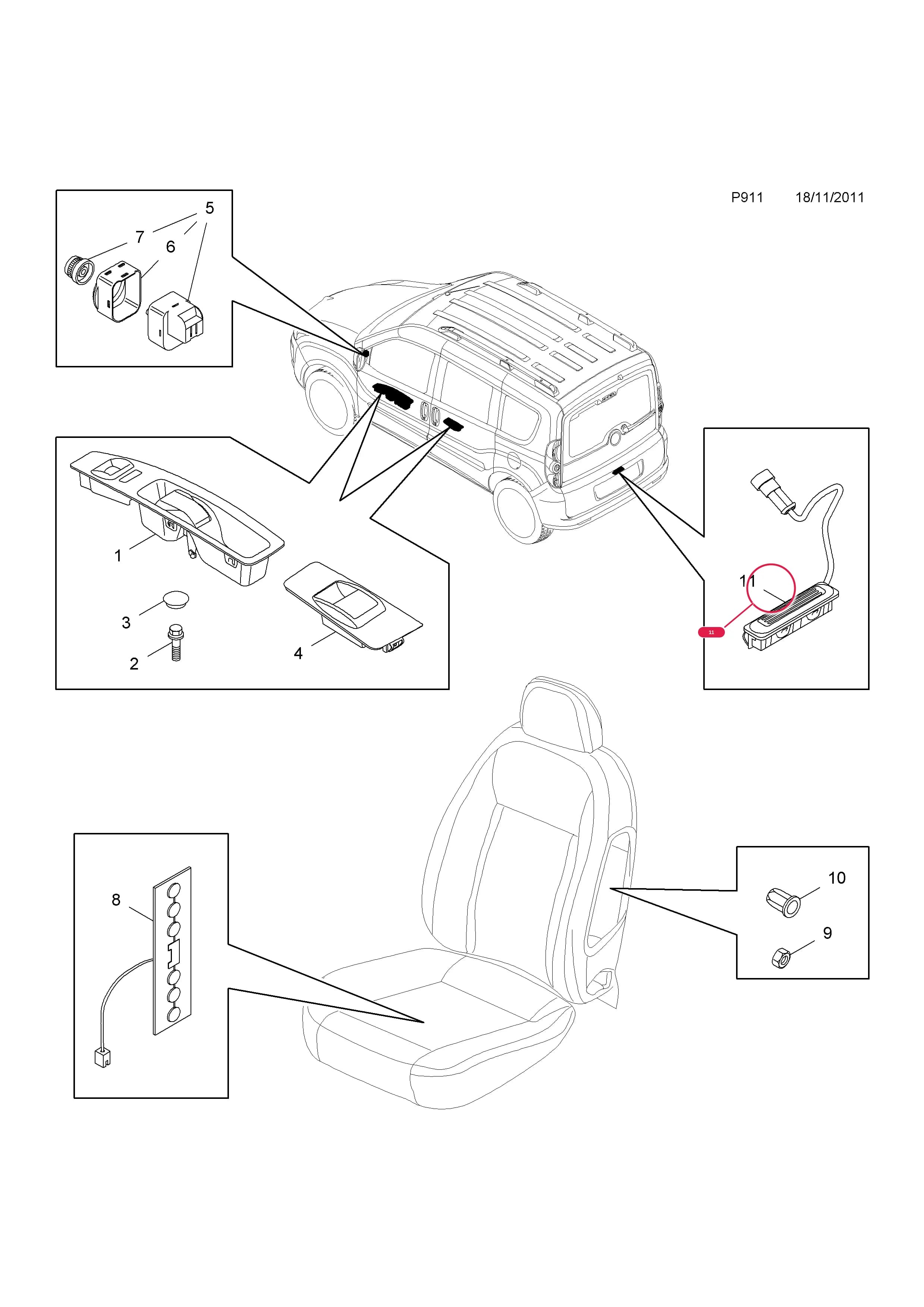 SWITCH,TAILGATE POWER OPENING — Opel  COMBO-D ( 2012 - ) — P ELECTRICAL › 11 BODY