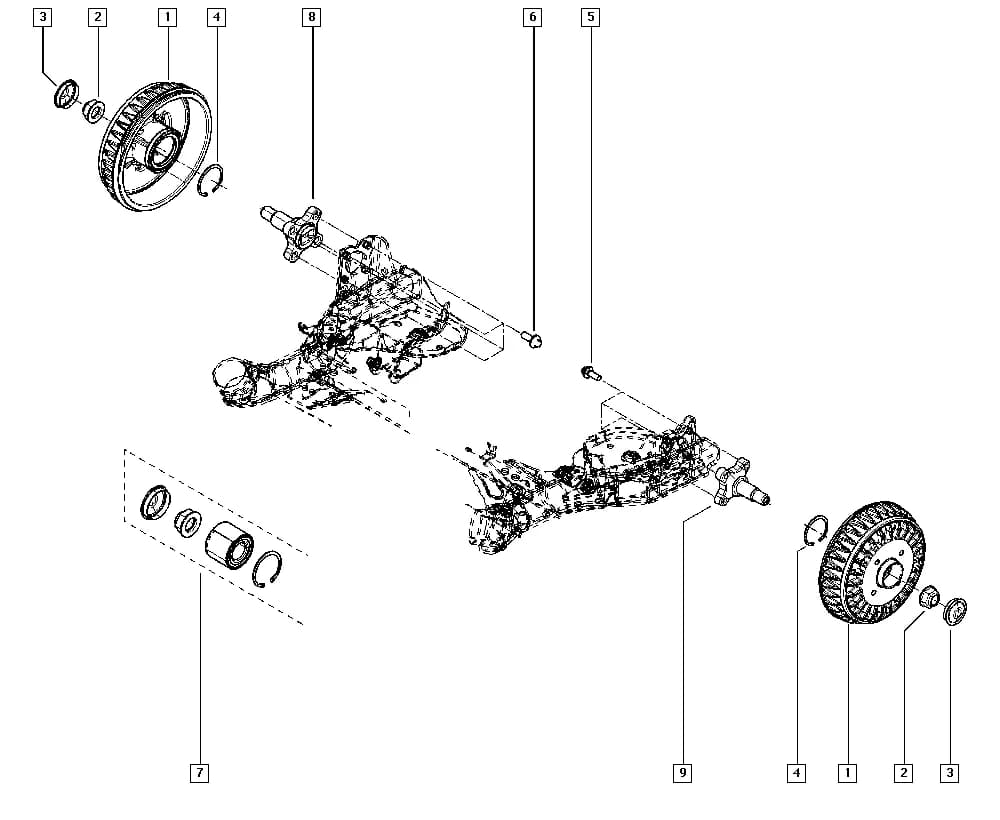 BFMA — Manual › 33 Rear bearing elements / Stub axle - hubs (Brake drum)