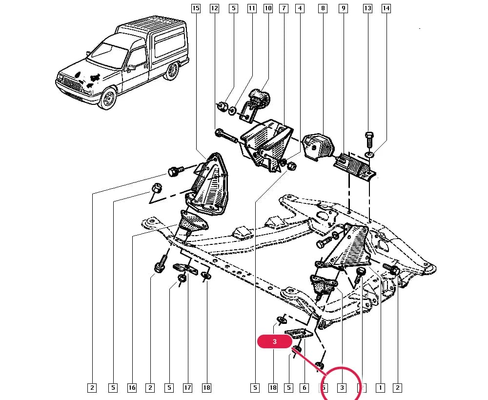 F400 — Manual › 19 Cooling system - Reservoirs - Exhaust system - Engine mounting / Engine mounting