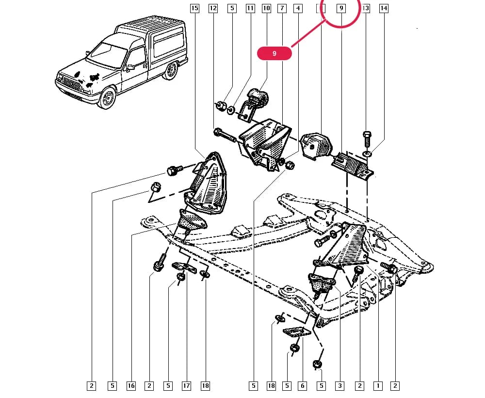 F400 — Manual › 19 Cooling system - Reservoirs - Exhaust system - Engine mounting / Engine mounting