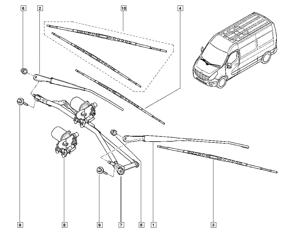 EV0A — Upholstery - Electricity › 85 Screen wipers / Wipers