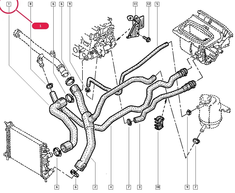 BB26 — Manual › 19 Cooling system - Reservoirs - Exhaust system - Engine mounting / Radiator hoses