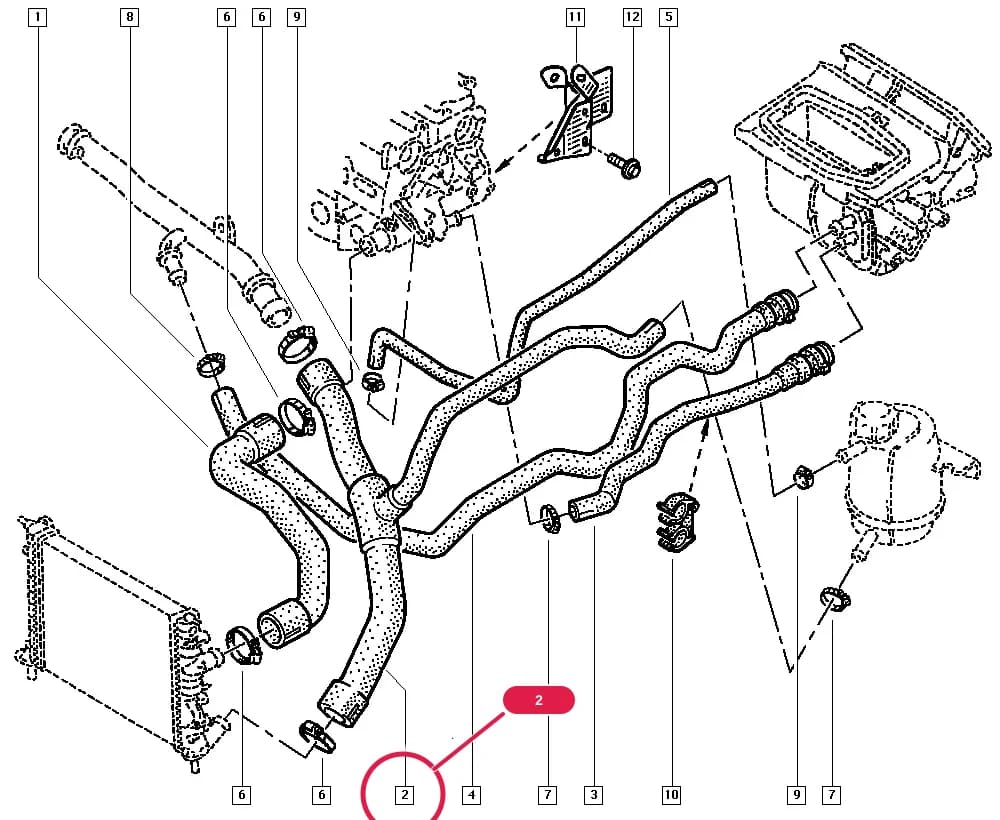 BB26 — Manual › 19 Cooling system - Reservoirs - Exhaust system - Engine mounting / Radiator hoses