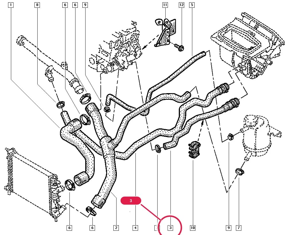 BB26 — Manual › 19 Cooling system - Reservoirs - Exhaust system - Engine mounting / Radiator hoses