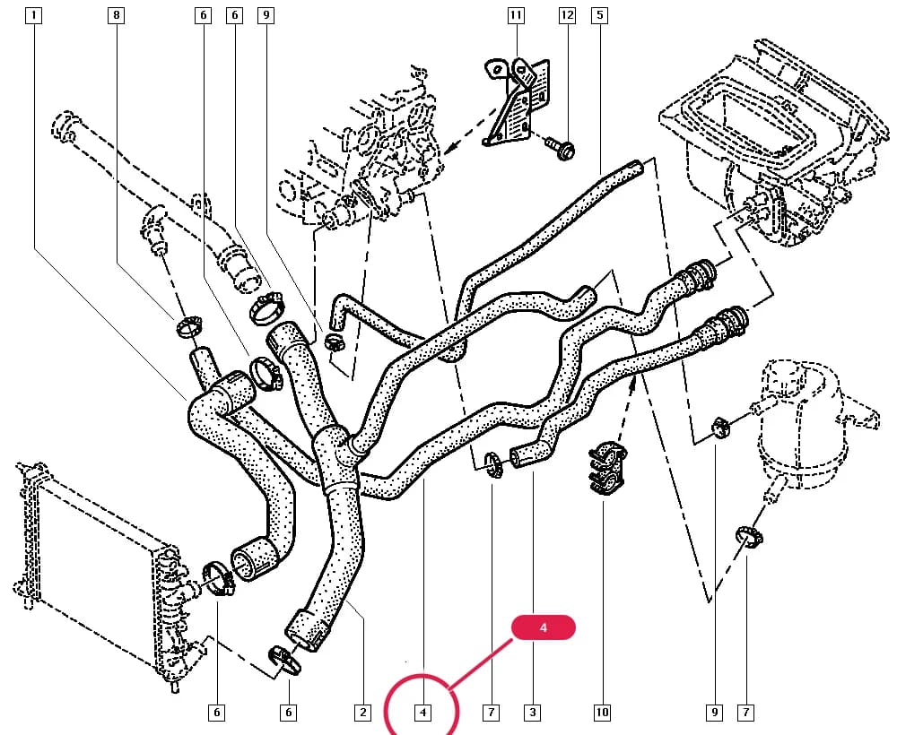 BB26 — Manual › 19 Cooling system - Reservoirs - Exhaust system - Engine mounting / Radiator hoses