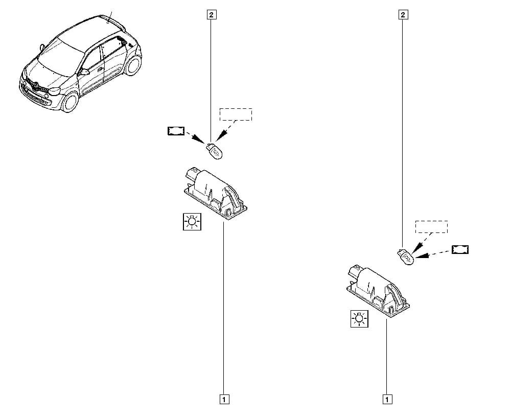 NFAB = Y, Additional designation = RENAULT; NFAB = H, Additional designation = RENAULT — BCM0 — Upholstery - Electricity › 81 Rear and internal lighting / Number plate light