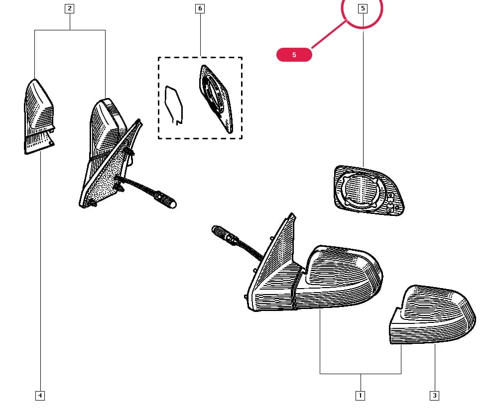 Marking. = HOHE — 557B — Bodywork › 56 Various external accessories / Internal and external rear view mirrors