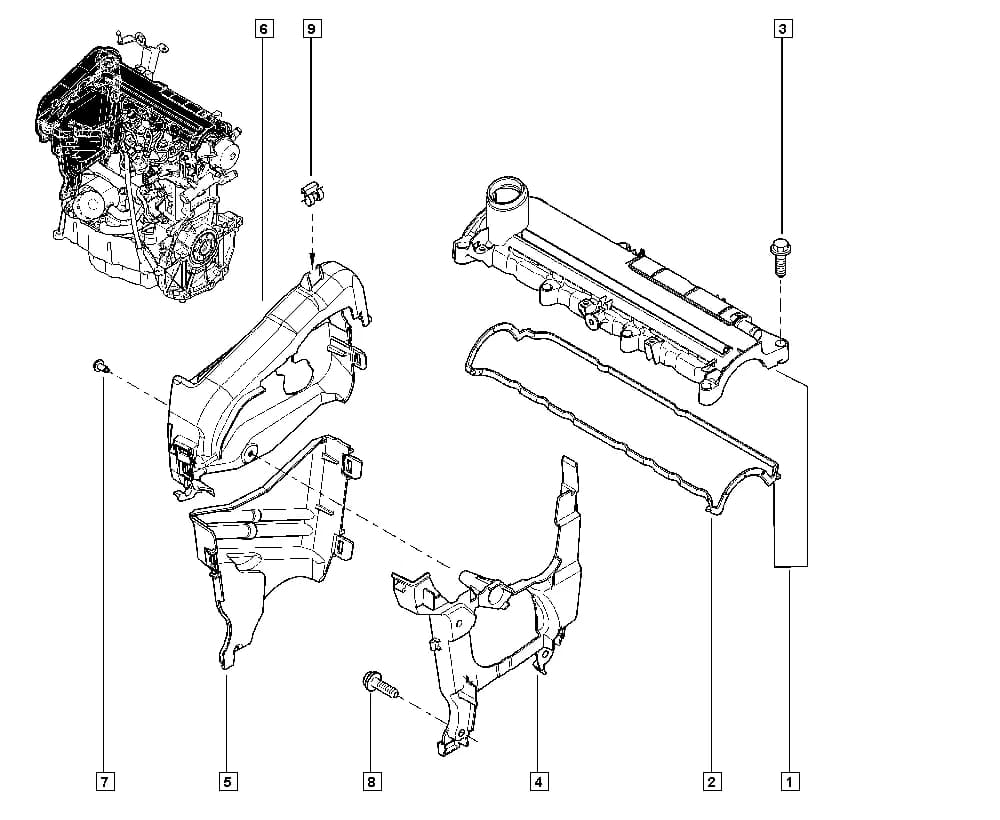 Engine fabrication number >= 140220; Additional designation = RENAULT; Use by miscellaneous customers = PRJQAI; — L70E — Manual › 11 Upper engine / Cylinder head - Valve rocker cover