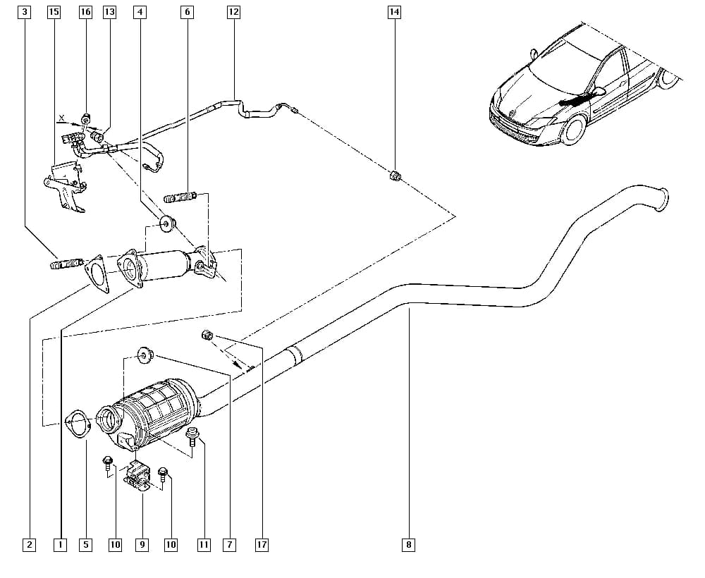 BT01 — Manual › 19 Cooling system - Reservoirs - Exhaust system - Engine mounting / Exhaust system