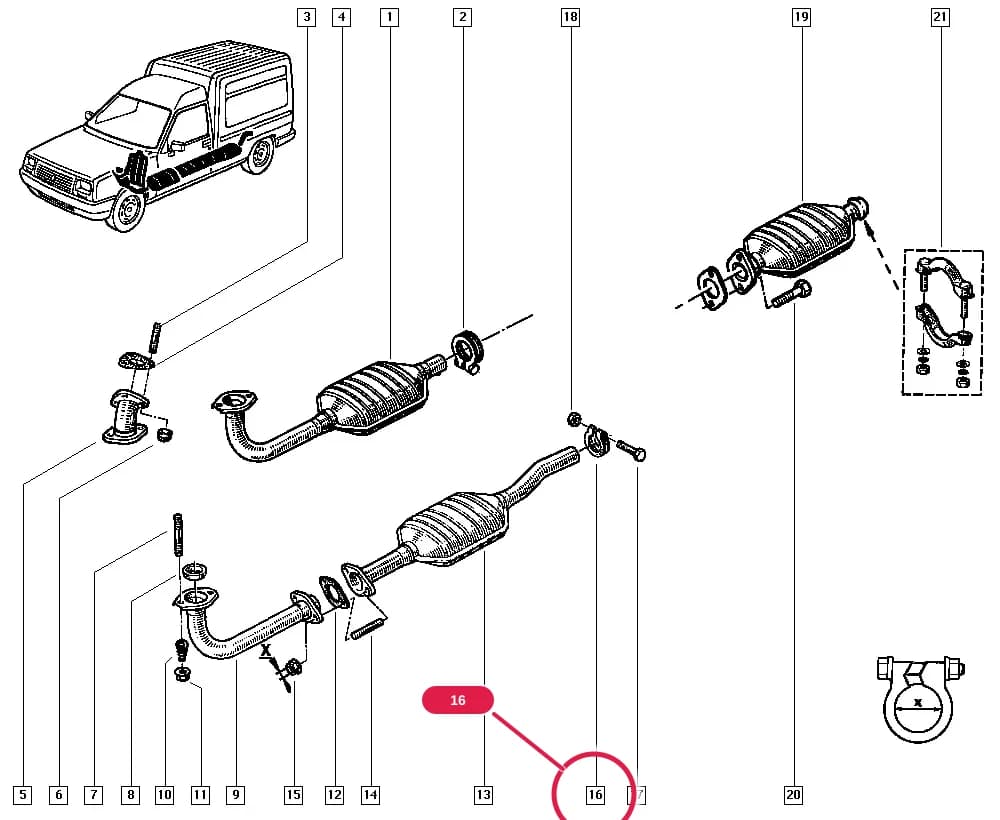 Vehicle fabrication number >= MOD8607 — F407 — Manual › 19 Cooling system - Reservoirs - Exhaust system - Engine mounting / Exhaust system