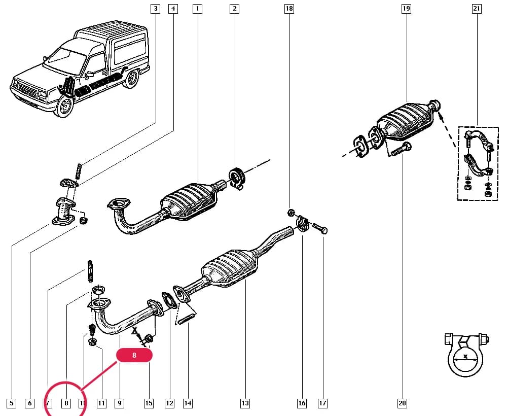 Vehicle fabrication number < MOD9109 — F407 — Manual › 19 Cooling system - Reservoirs - Exhaust system - Engine mounting / Exhaust system
