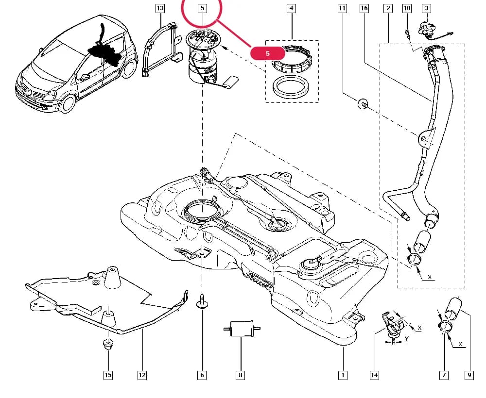 FP0D — Manual › 19 Cooling system - Reservoirs - Exhaust system - Engine mounting / Fuel tank