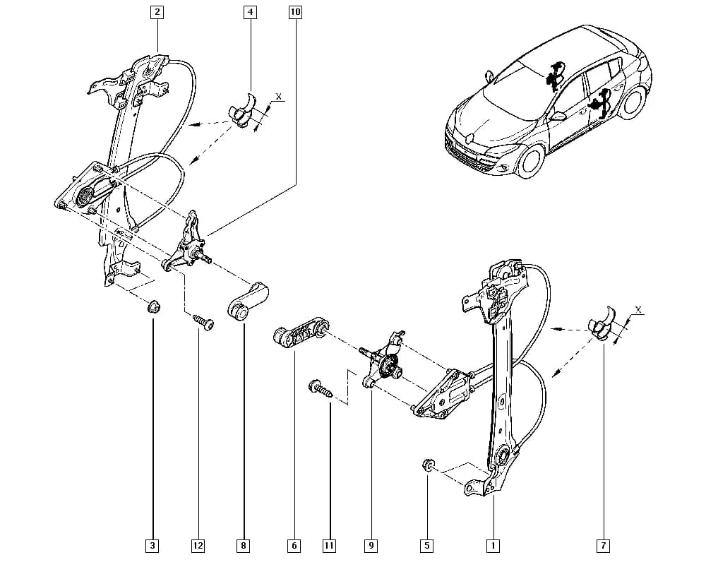 Rear electric window type = LVARMA-Manual — BZ00 — Bodywork › 50 Mechanisms / Manual windows