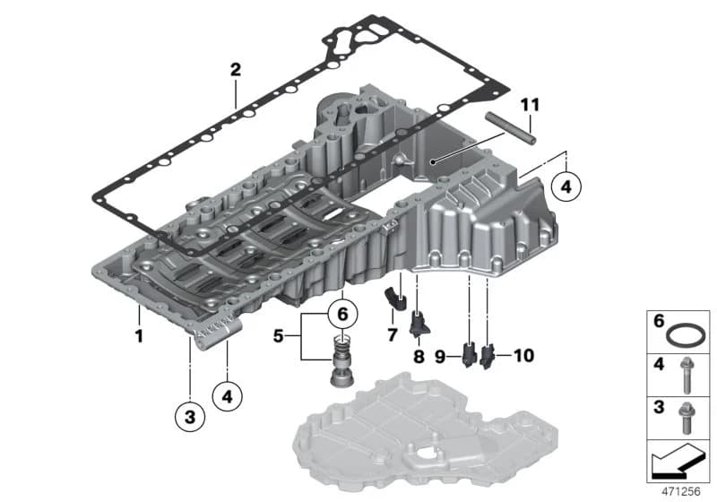USA — 11 Engine › 11_4494 Oil pan upper part, oil level indicator