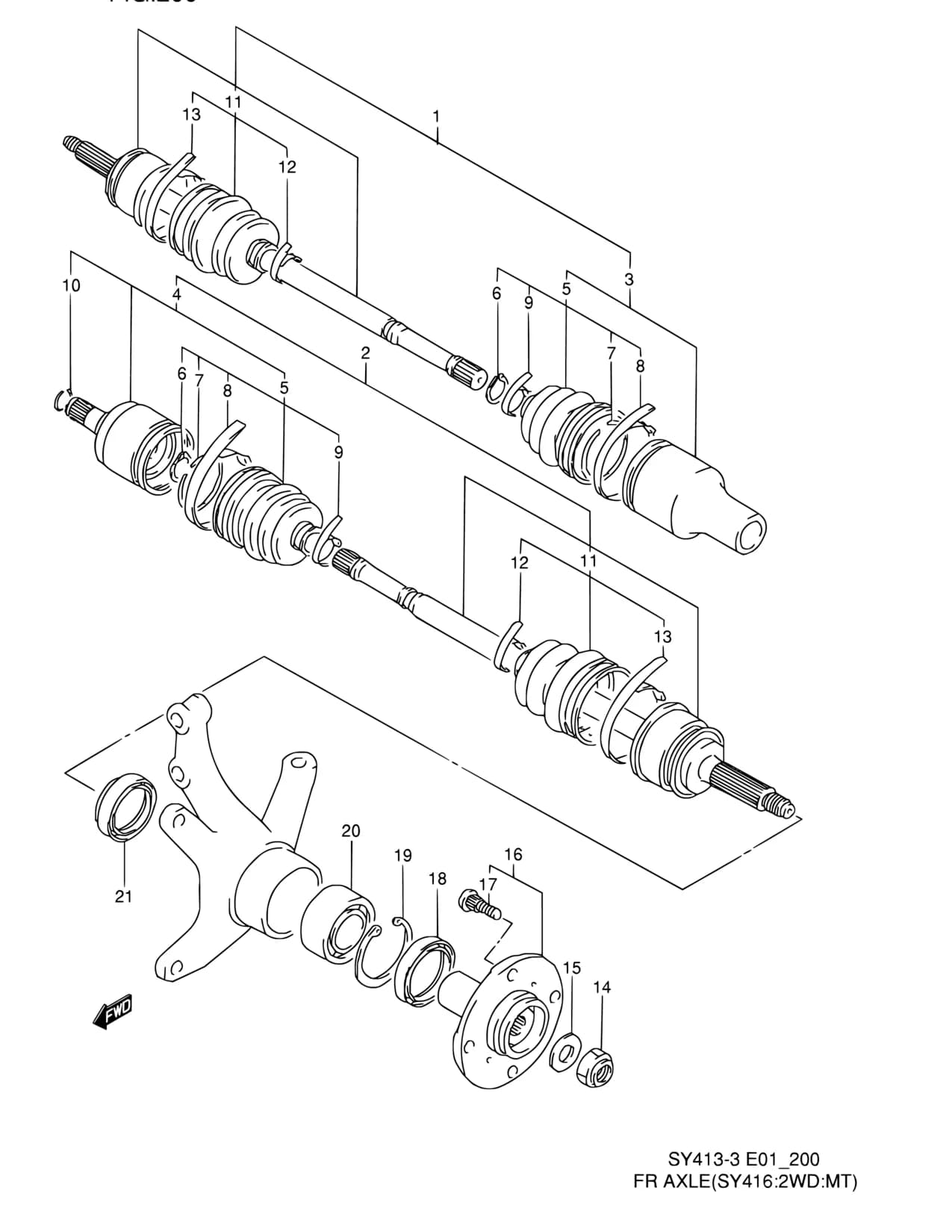 SY416-5 — Suspension › 200 - FRONT AXLE (SY416:2WD:MT)