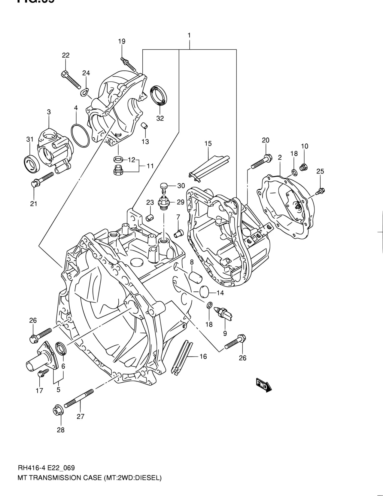 RH414D-4 — Transmission › 69 - MT TRANSMISSION CASE (MT:2WD:DIESEL)