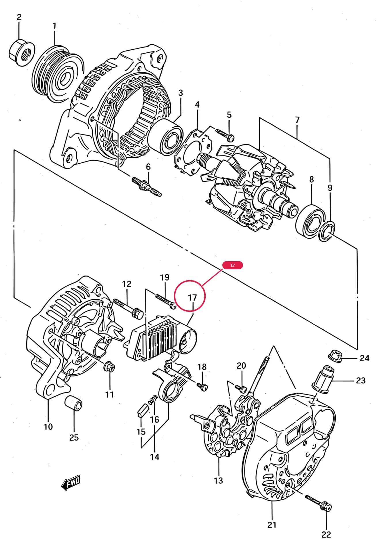 2WD,4WD:W/CARBURETOR <-32500-60B11 — SF413 (E01) — Engine Electrical › 124 - GENERATOR (OHC)