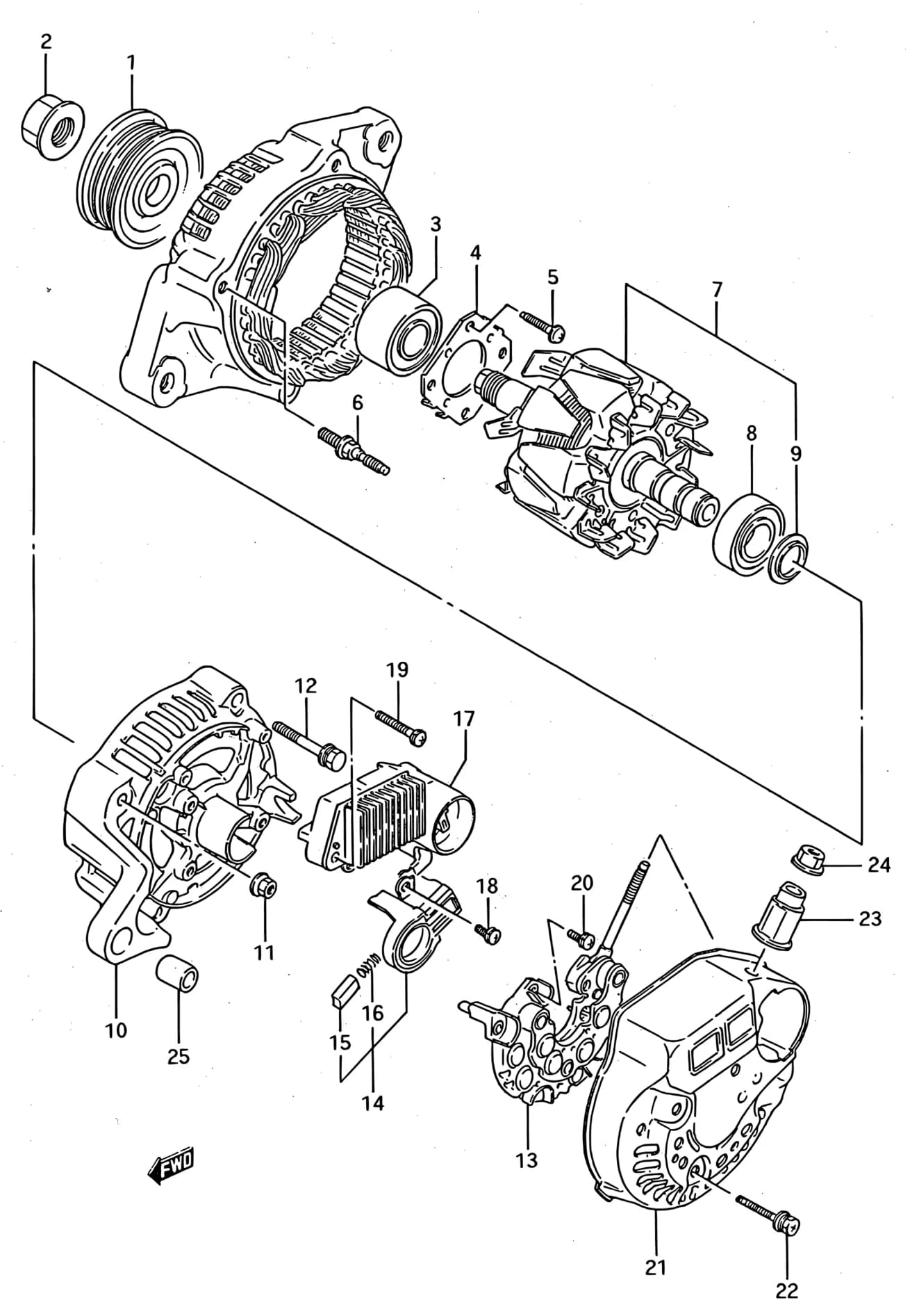2WD,4WD:W/CARBURETOR — SF413 (E01) — Engine Electrical › 124 - GENERATOR (OHC)