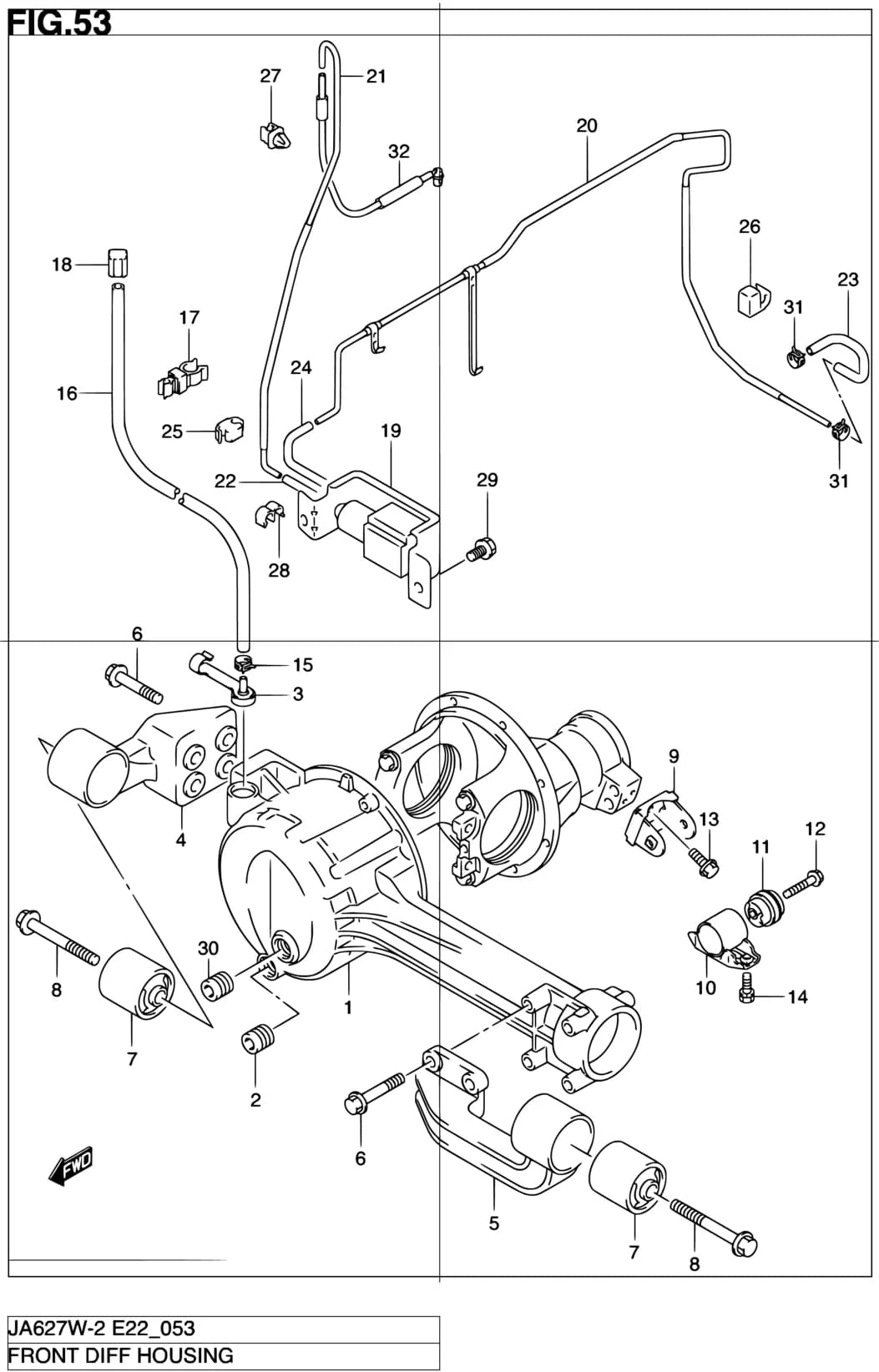 JA627W-2 (E02,E06,E10,E11,E21,E22,E24,E37,E38,E43,E50,E54) — Transmission › 53 - FRONT DIFF HOUSING