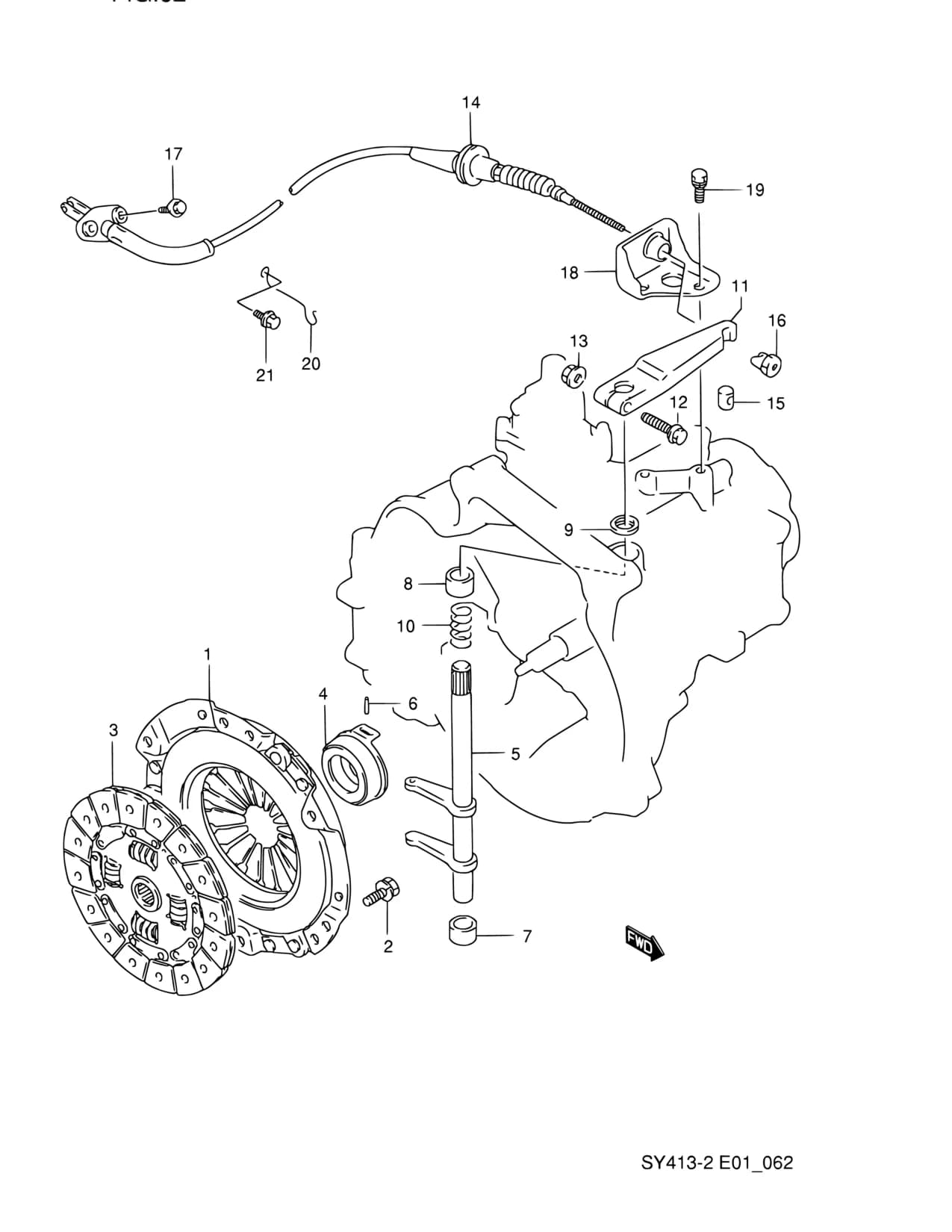2WD:LHD:SY416 — SY413-2 — Transmission › 62 - MT CLUTCH AND CLUTCH CONTROL (MT:SY413,SY416:2WD)