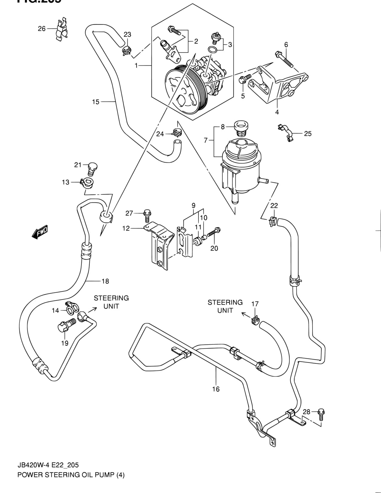 JB424W-5 (E10,E96) — Steering › 205 - POWER STEERING OIL PUMP (JB424W:RHD)