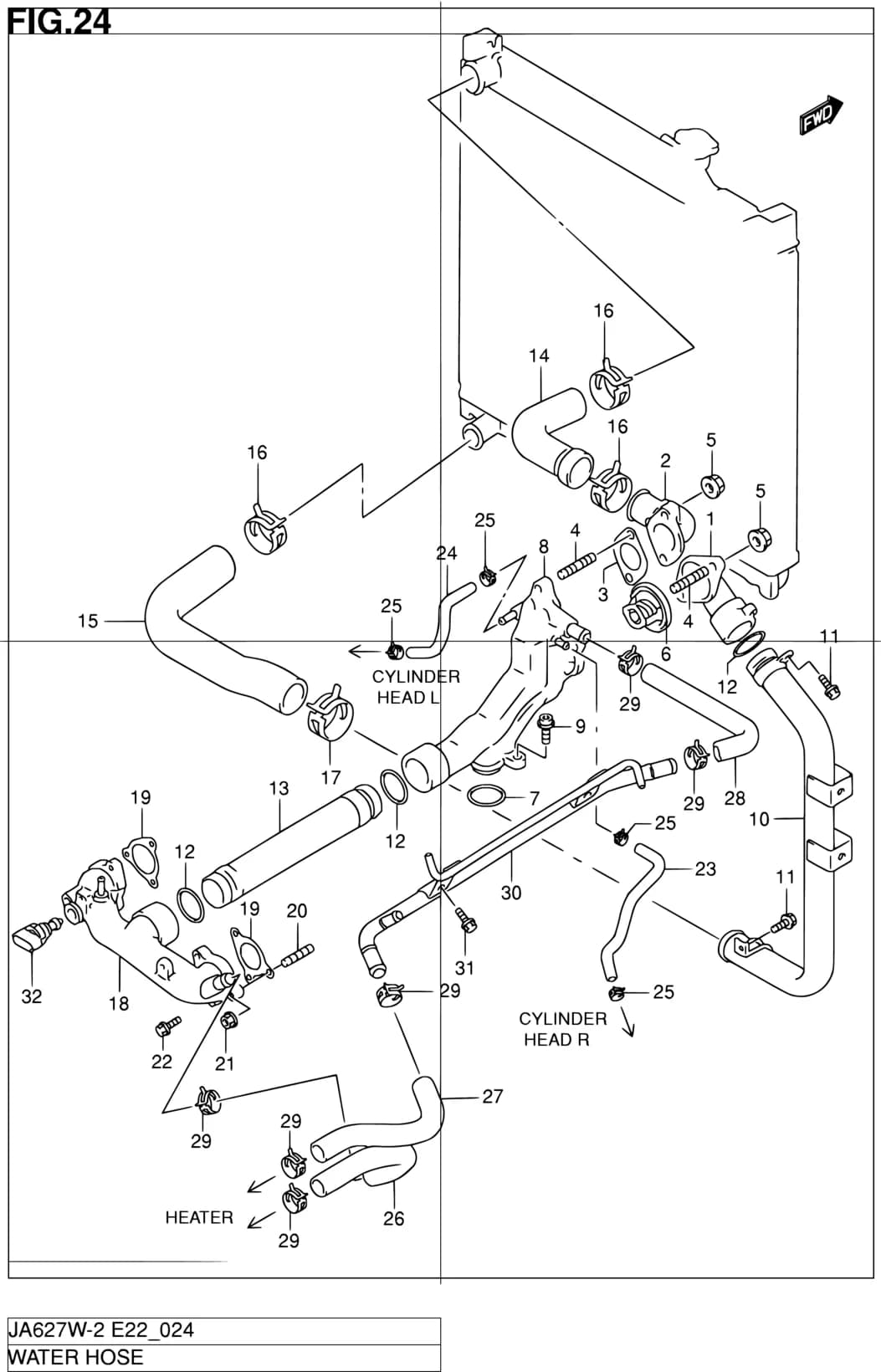JA627W-2 (E02,E06,E10,E11,E21,E22,E24,E37,E38,E43,E50,E54) — Cooling › 24 - WATER HOSE