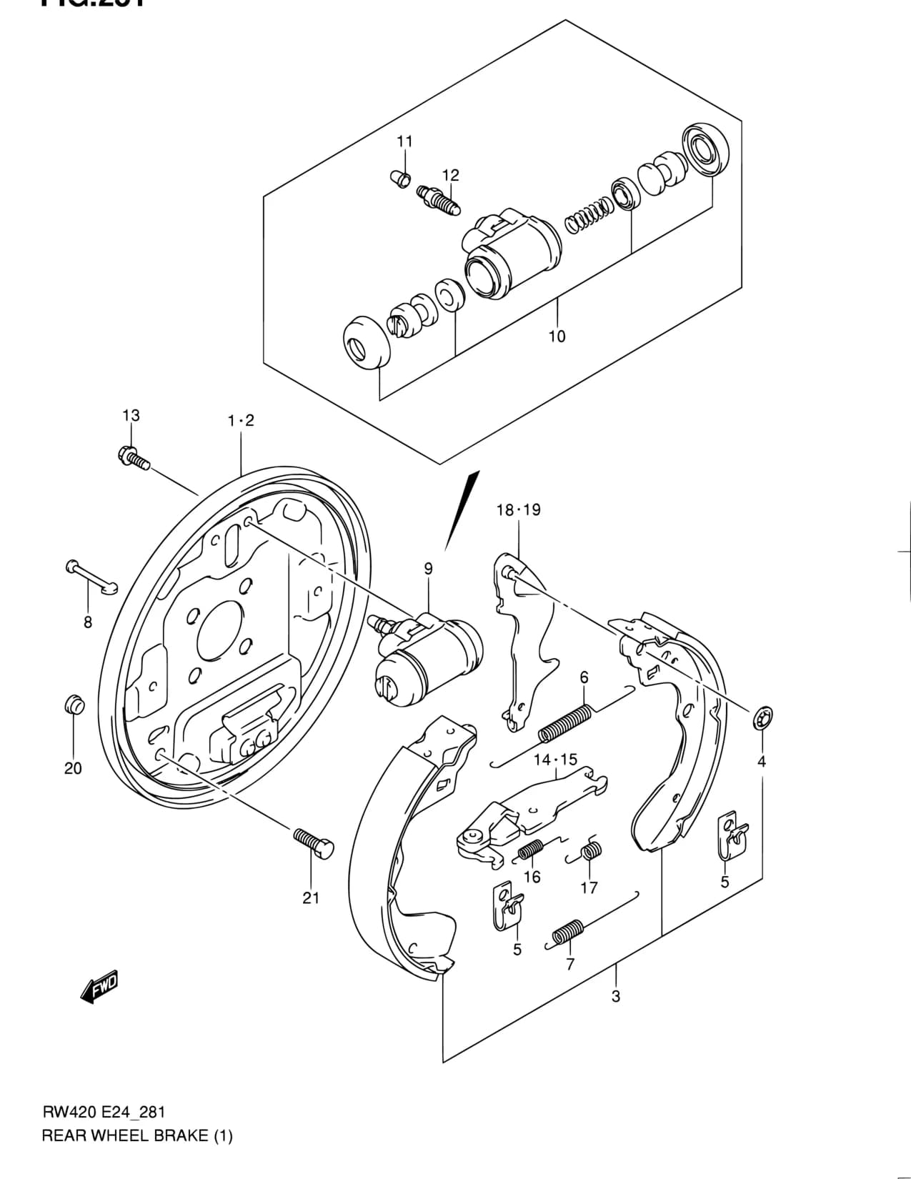 RW415 — Brake › 281 - REAR WHEEL BRAKE (W/REAR DRUM BRAKE)