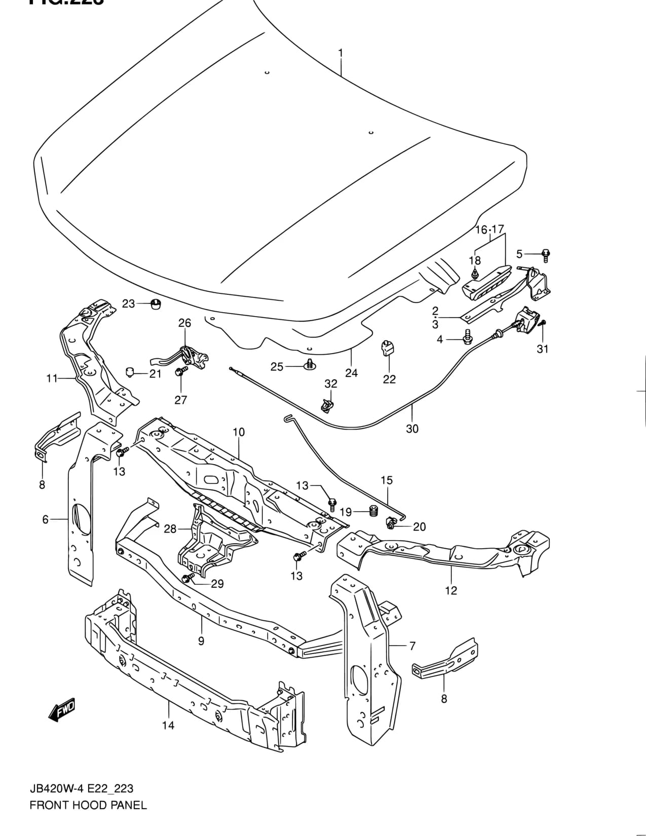 JB419WD-5 — Body › 223 - FRONT HOOD PANEL