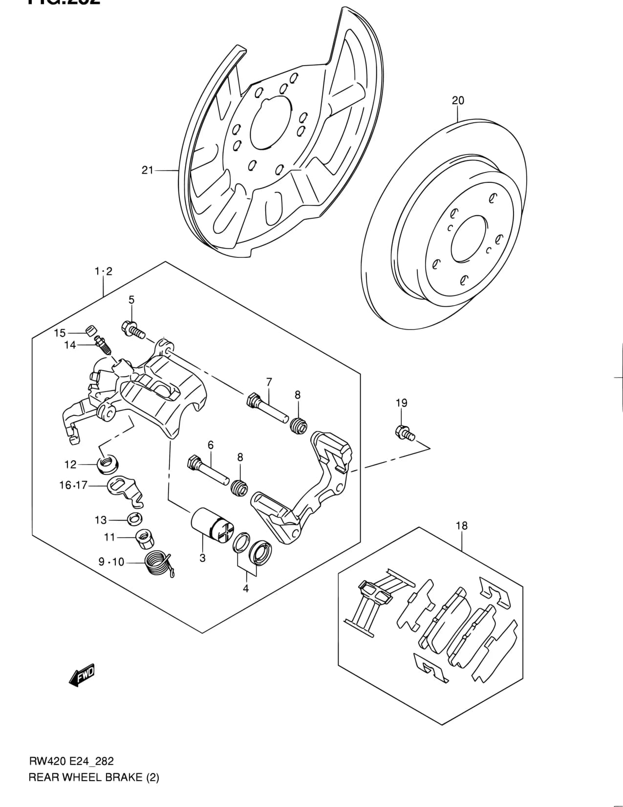 RW415 — Brake › 282 - REAR WHEEL BRAKE (W/REAR DISC BRAKE)