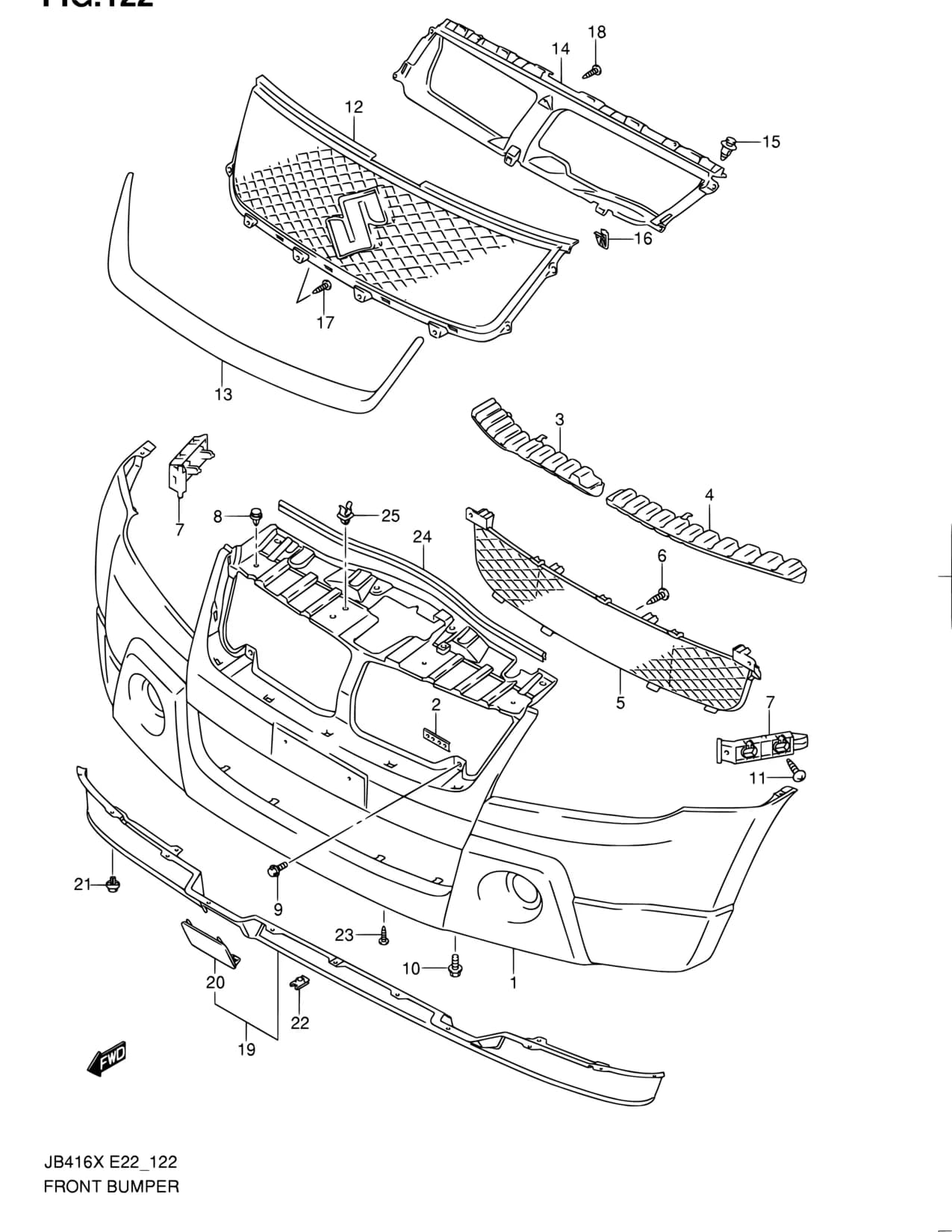 JB416X-2 (E02,E09,E10,E22,E24,E30,E43,E53,E54,E85,E96) — Body › 122 - FRONT BUMPER