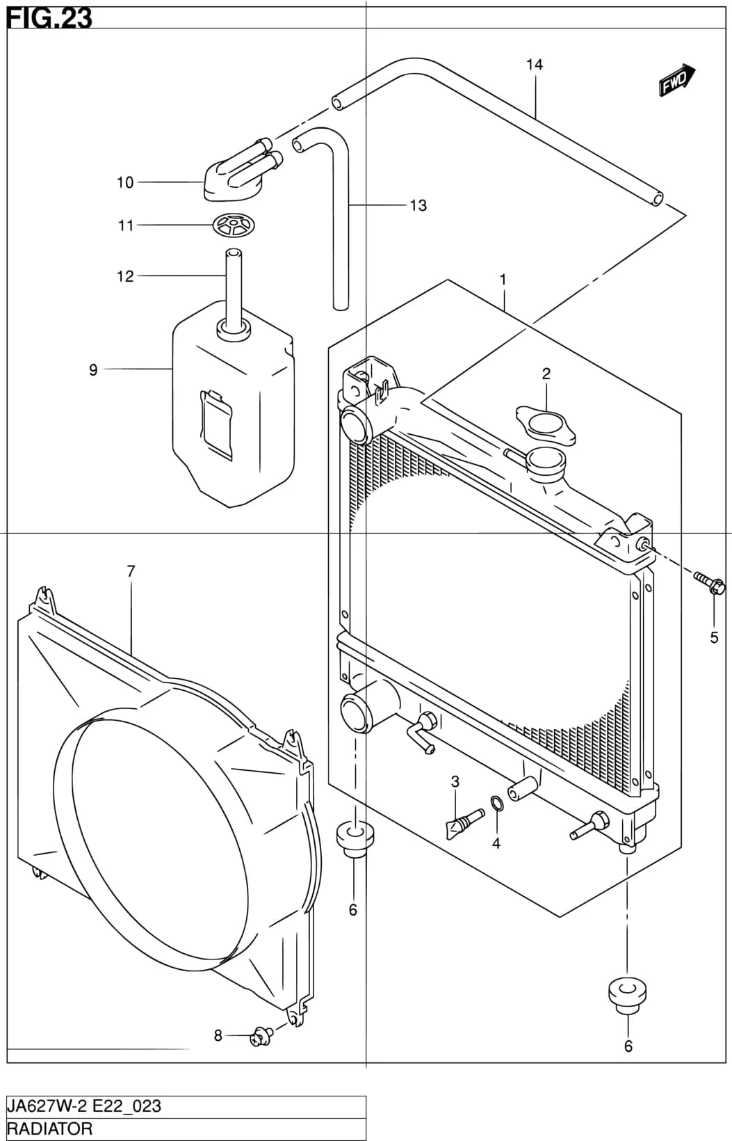 JA627W-2 (E02,E06,E10,E11,E21,E22,E24,E37,E38,E43,E50,E54) — Cooling › 23 - RADIATOR