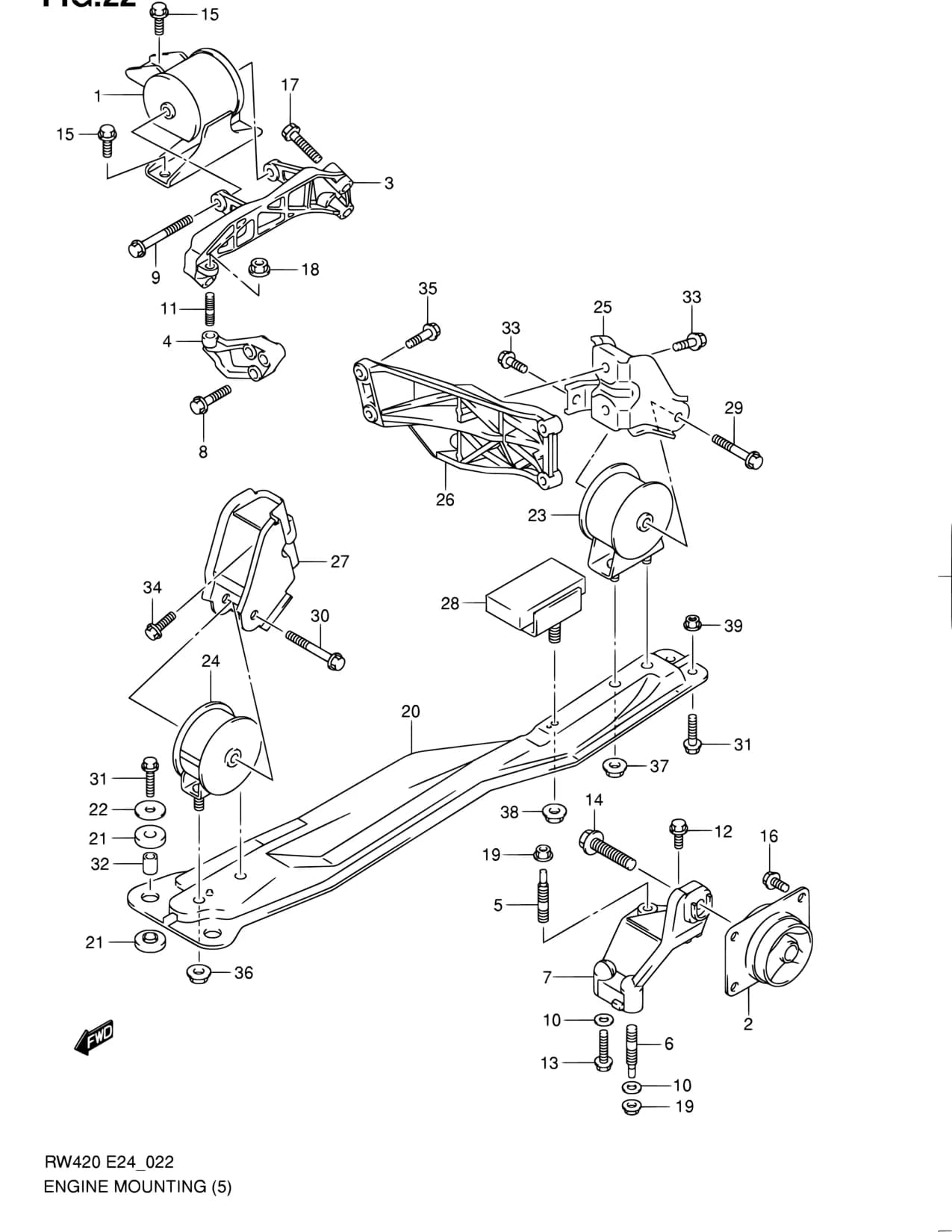 RW415 — Engine › 22 - ENGINE MOUNTING (J20A:2WD:MT)