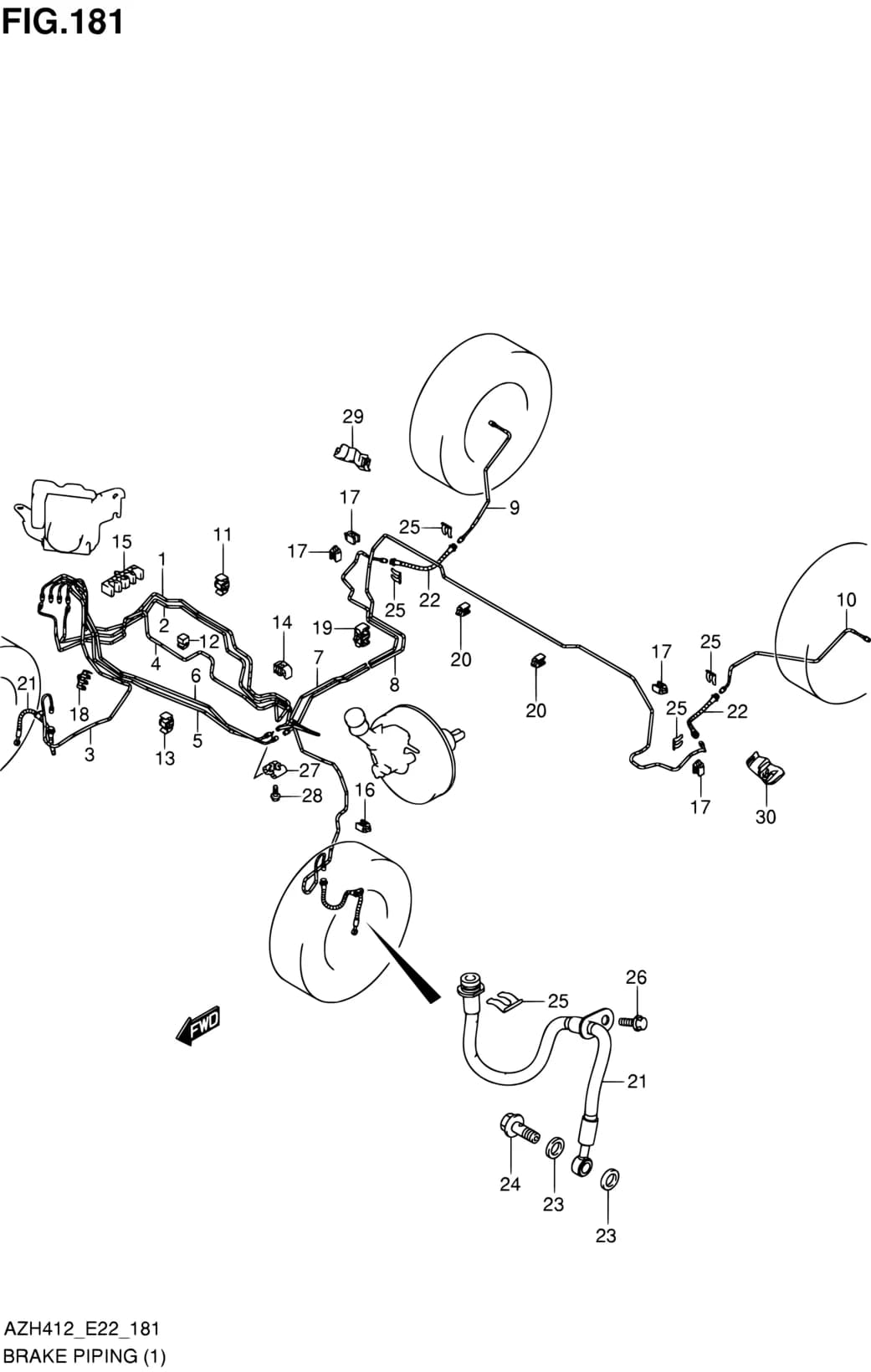 AZH412 (E22) — Brake › 181 - BRAKE PIPING (2WD:LHD:W/REAR DRUM BRAKE)