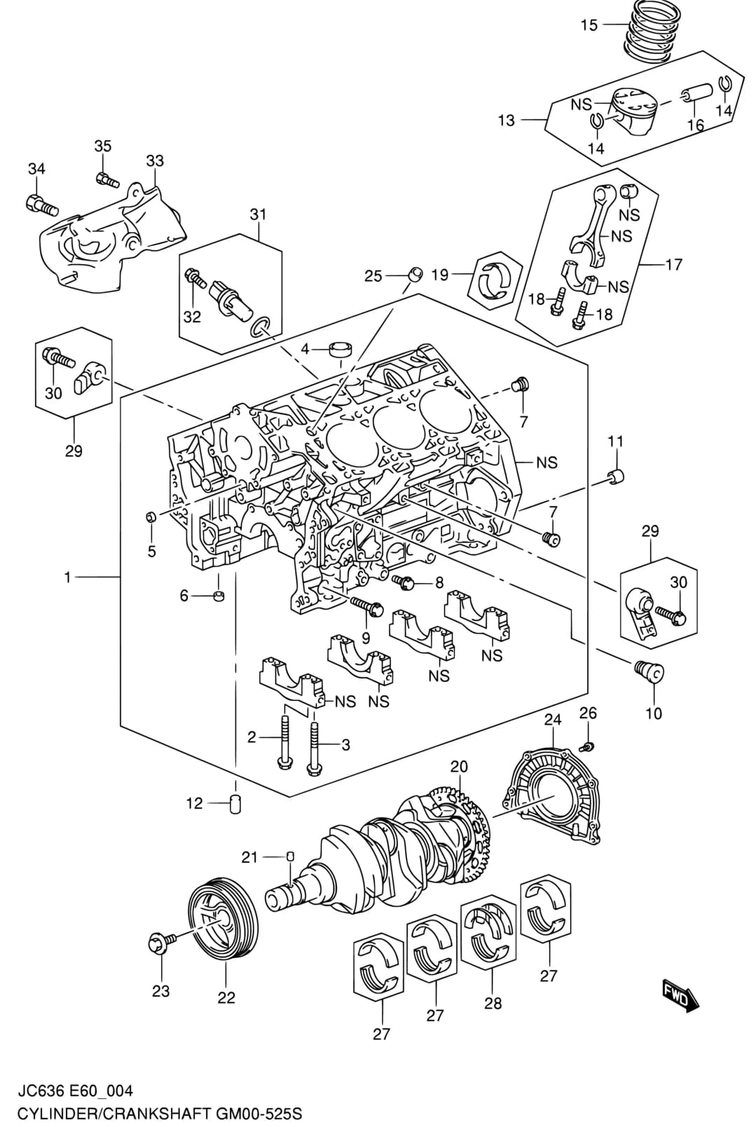 JC636 (E10,E49,E60,E62,E63,E71:MY 2007) — Engine › 4 - CYLINDER/CRANKSHAFT