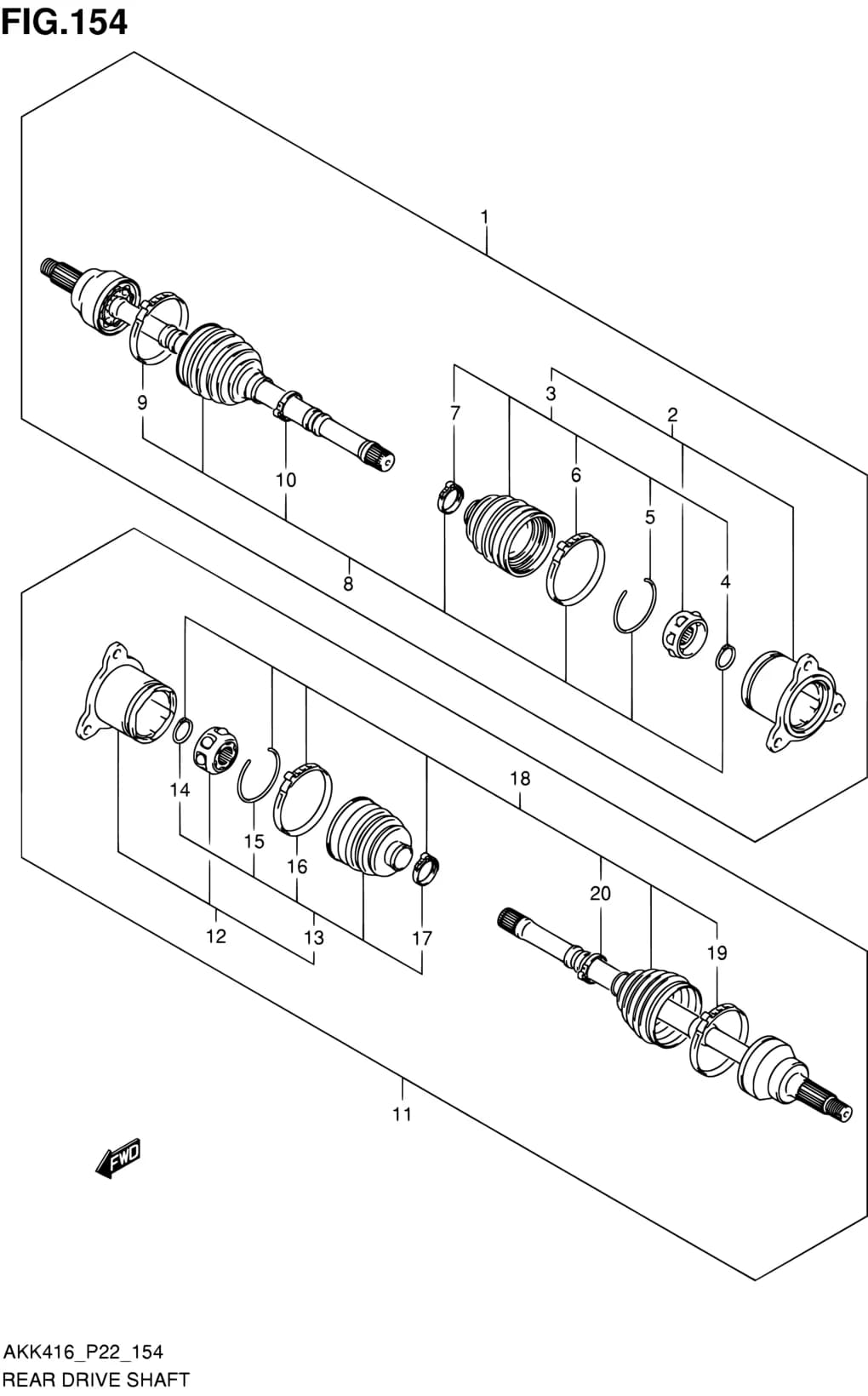AKK416 (P71) — Suspension › 154 - REAR DRIVE SHAFT (4WD)