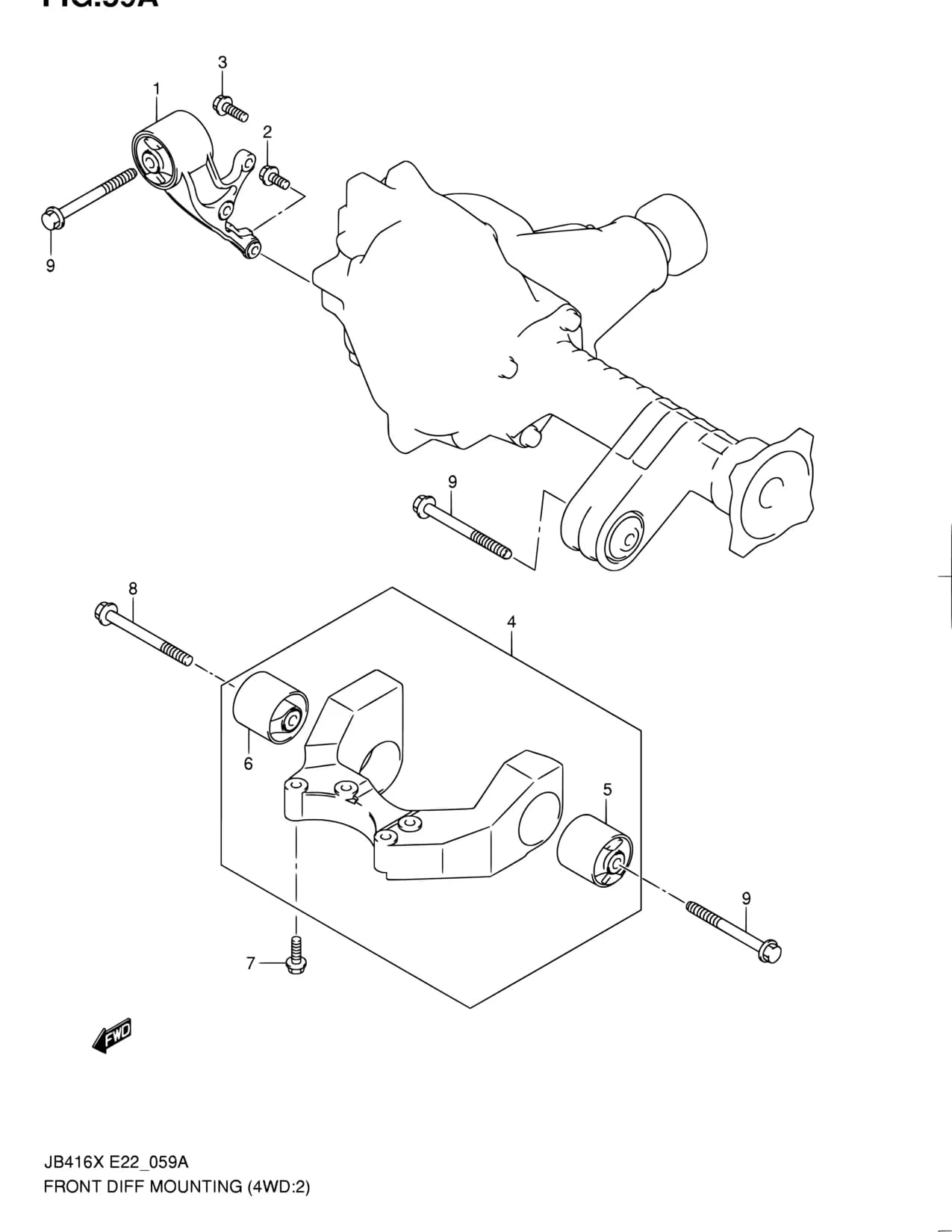 JB416X-2 (E02,E09,E10,E22,E24,E30,E43,E53,E54,E85,E96) — Transmission › 59A - FRONT DIFF MOUNTING