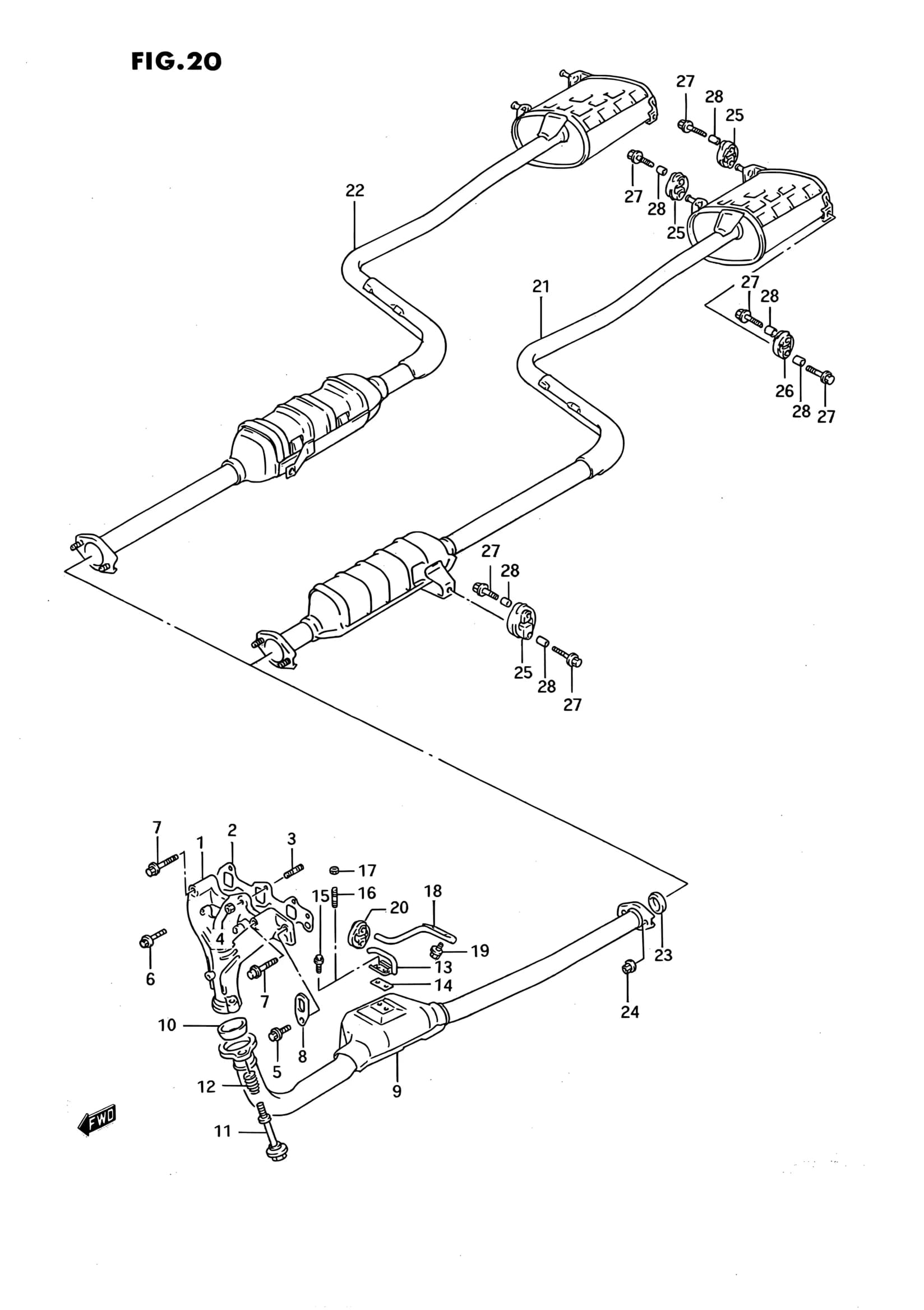 TYPE 1:3DR <-14300-60B60 — SF310 (E01) — Exhaust › 20 - MUFFLER (W/CARBURETOR)