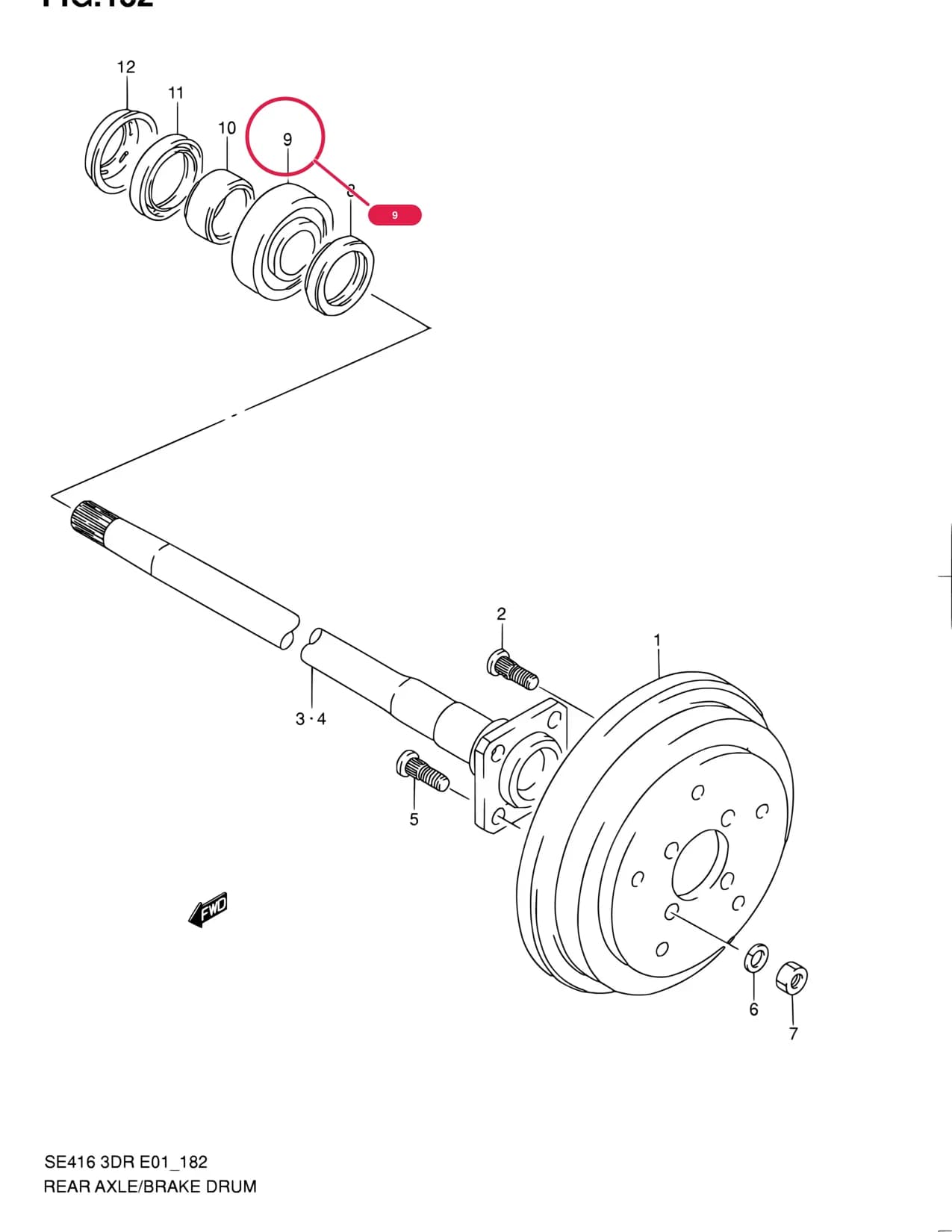 SE416 (3DR) — Suspension › 182 - REAR AXLE AND BRAKE DRUM
