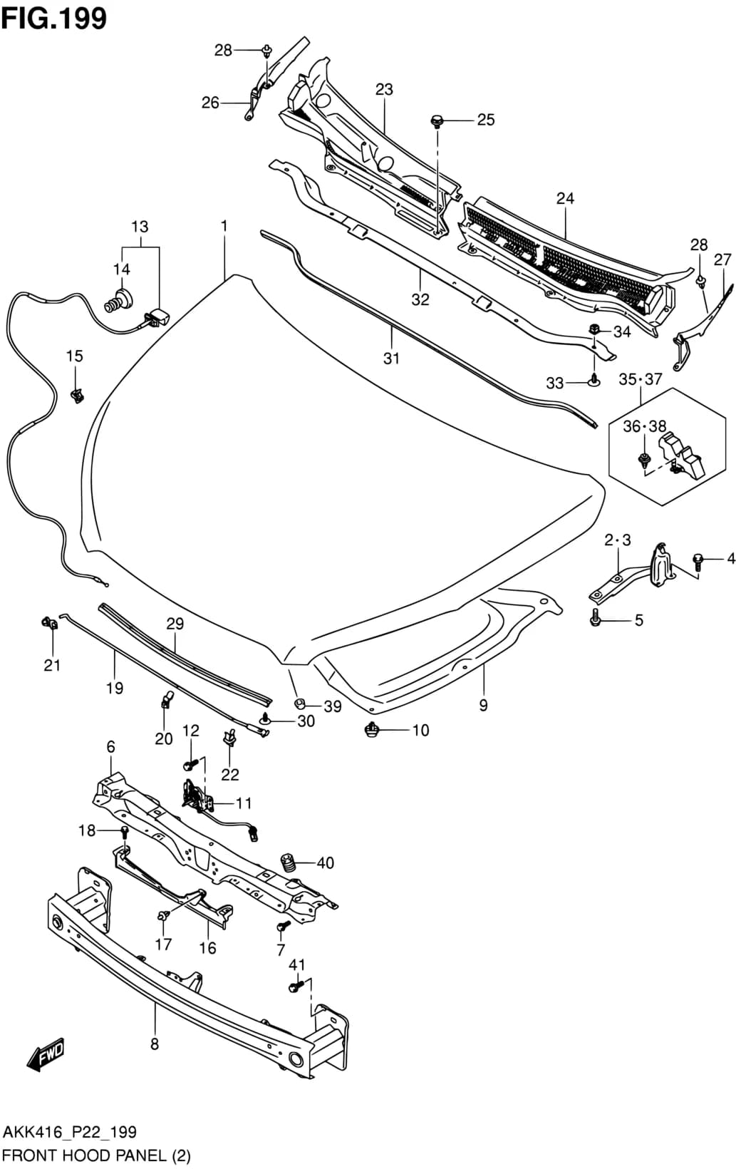 AKK416 (P71) — Body › 199 - FRONT HOOD PANEL (RHD)