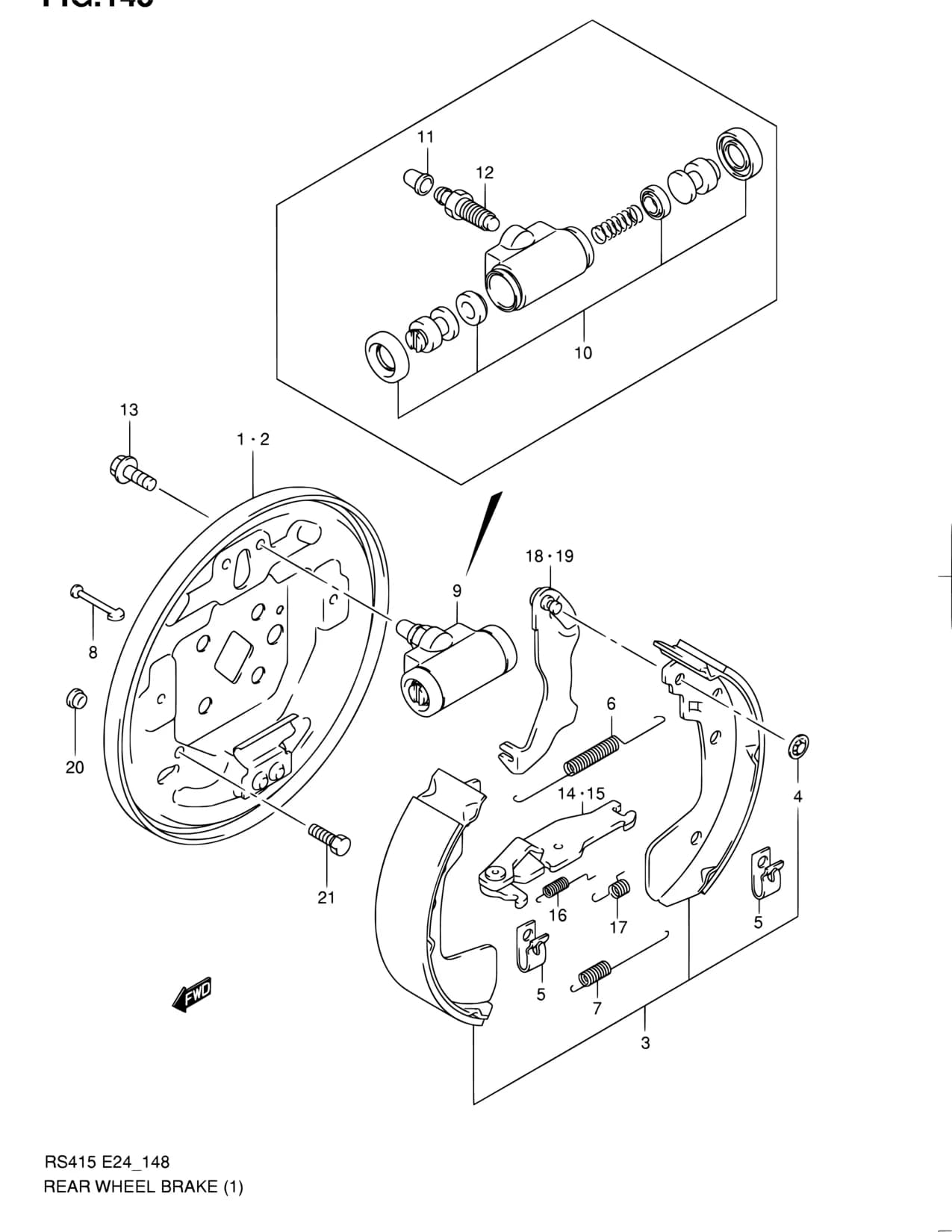 RS413 (E22,E30,E35,E96) — Brake › 148 - REAR WHEEL BRAKE (2WD:GA,GL,GLX,LUXURY,SPORTY PLAN)