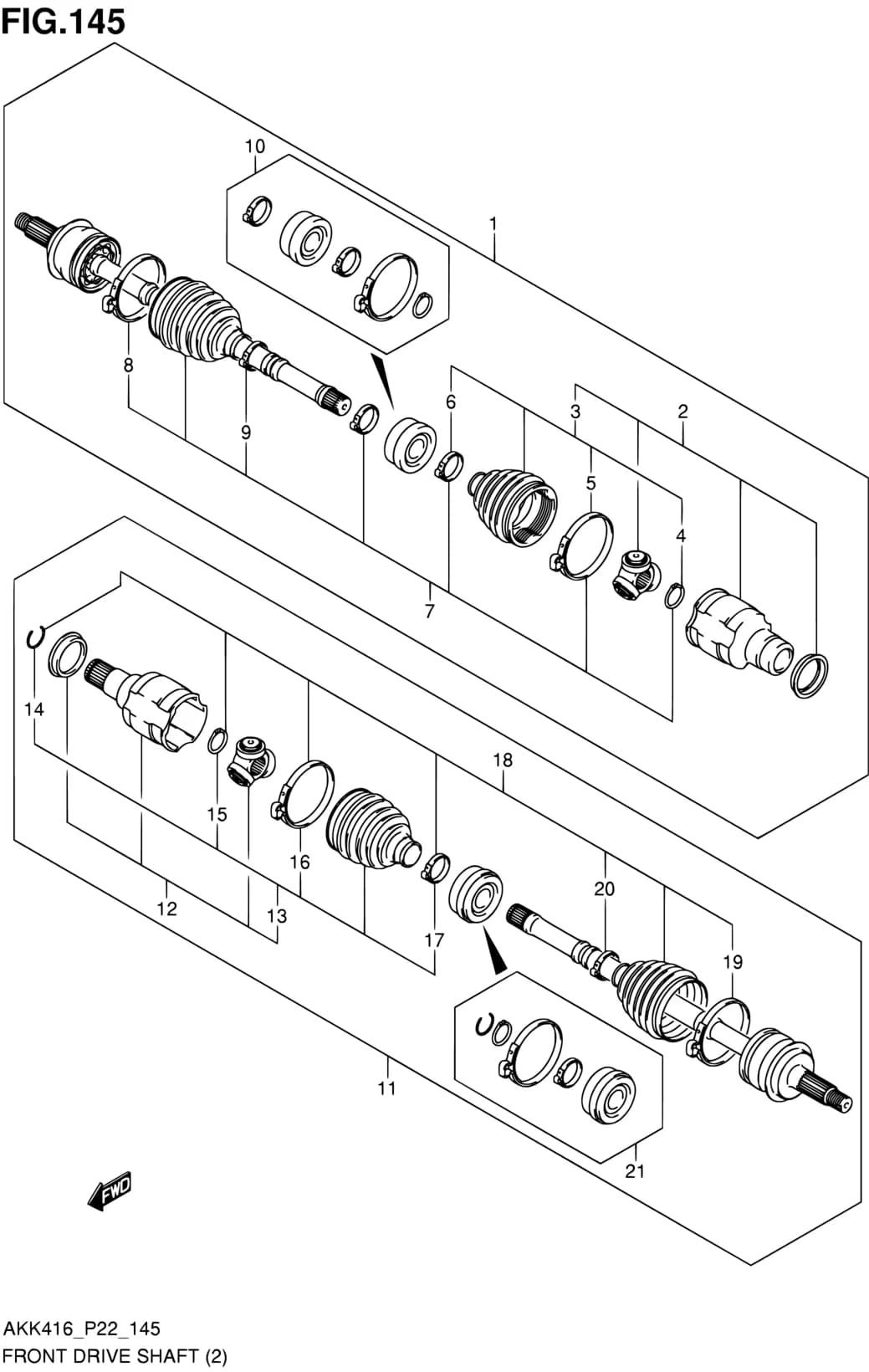 AKK416 (P71) — Suspension › 145 - FRONT DRIVE SHAFT (2WD:6MT)