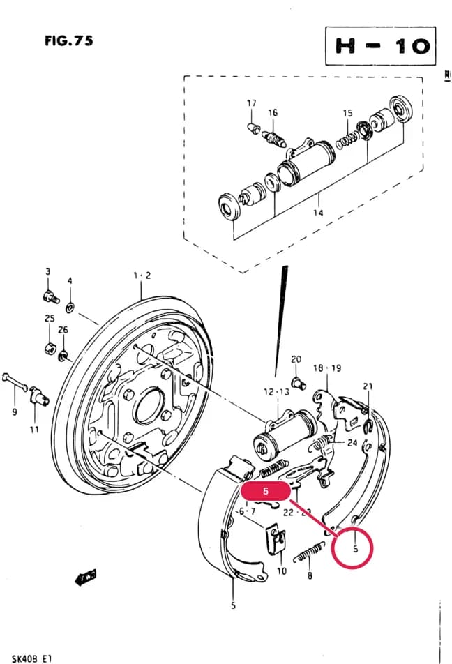SK408 — Brake › 75 - REAR WHEEL BRAKE (TYPE 1)