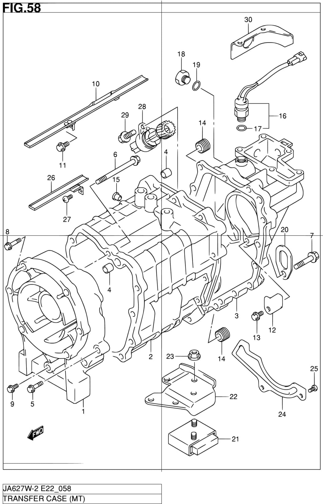 JA627W-2 (E02,E06,E10,E11,E21,E22,E24,E37,E38,E43,E50,E54) — Transmission › 58 - TRANSFER CASE (MT)