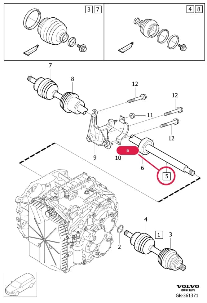 EXCH FOR 31367584, 31367154, right — 46 Rear axle, drive shafts — 466 drive shaft, constant velocity joint, drive shaft gear › Drive shafts    , B4164T, MPS6
