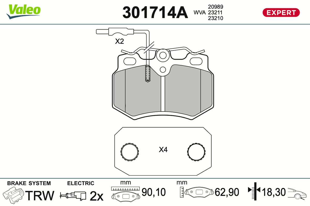 Stabdžių kaladėlių komplektas — VALEO 301714A