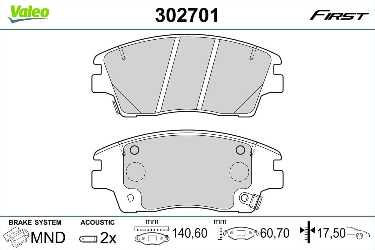 Stabdžių kaladėlių komplektas — VALEO 302701