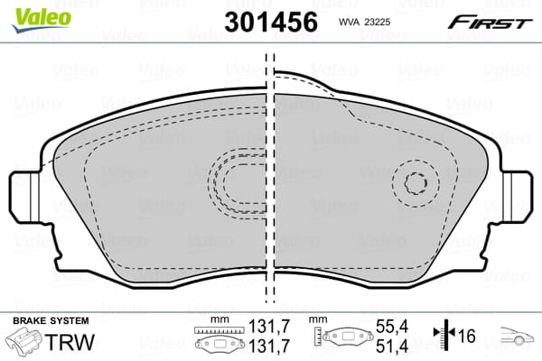 Stabdžių kaladėlių komplektas — VALEO 301456