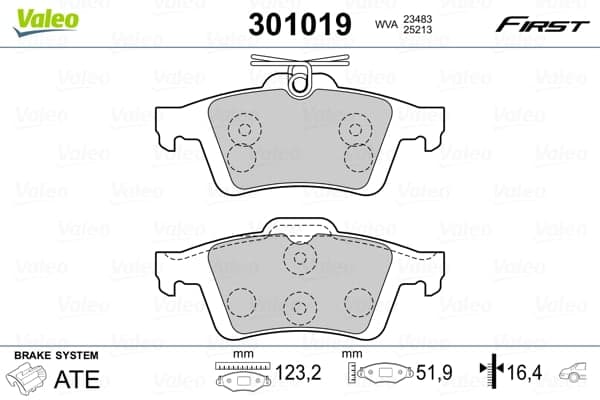 Stabdžių kaladėlių komplektas — VALEO 301019