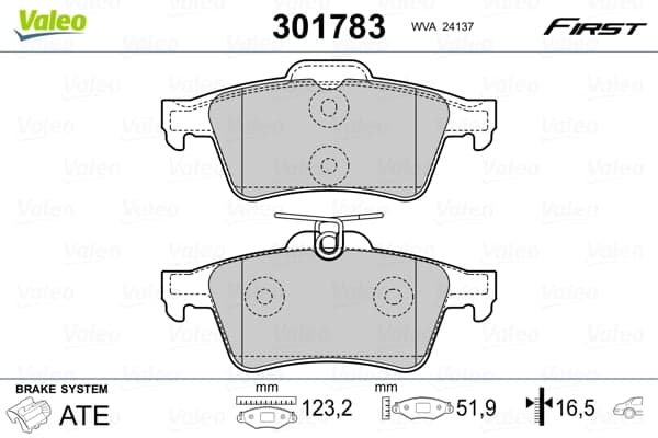 Stabdžių kaladėlių komplektas — VALEO 301783